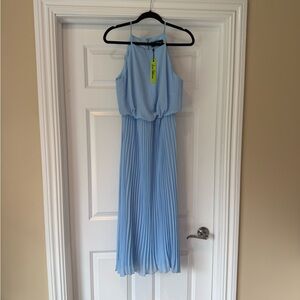 Sam Edelman Light Blue Pleated Halter Maxi Dress